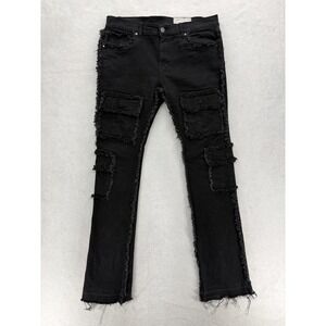 FWRD DENIM Jeans Mens 36x36 Skinny Stacked Black Distressed Denim Stretch Fit 2